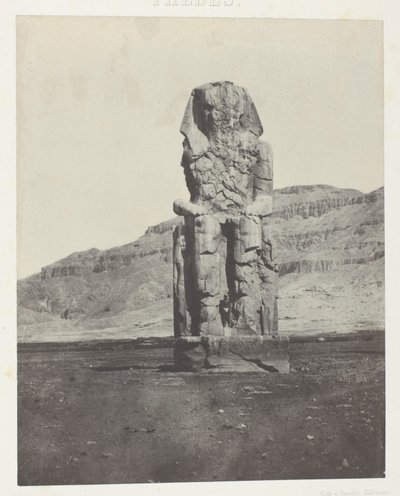 Gournah, Monolityczny Kolos Amenofita III; Teby, płyta 56 z albumu "Egypte, Nubie, Palestine et Syrie" (1852) autorstwa Maxime Du Camp