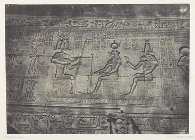 Wielka Świątynia w Denderah (Teutyres), rzeźby z tylnej fasady; Górny Egipt, płyta 19 z albumu "Egypte, Nubie, Palestine et Syrie" (1852) autorstwa Maxime Du Camp