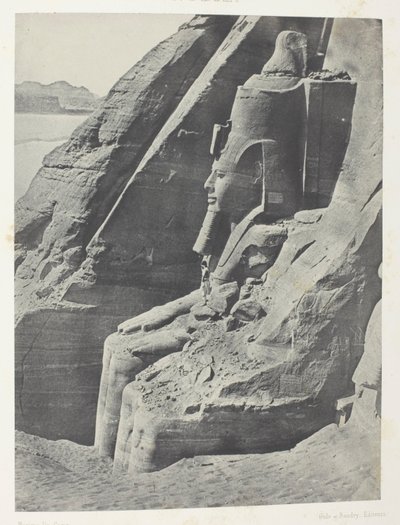 Ibsamboul, Colosse Oriental Du Spéos De Phrè, Vu De Profil; Nubie, płyta 104 z albumu "Egypte, Nubie, Palestine et Syrie" (1852) autorstwa Maxime Du Camp