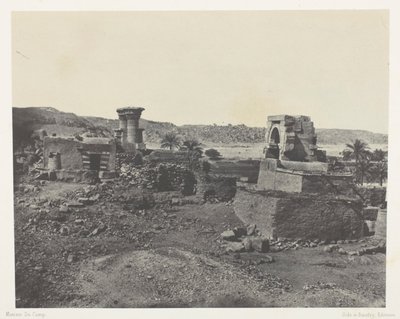 Wioska i świątynia na wyspie Beghé, na zachód od Filoe; Nubia, płyta 81 z albumu "Egypte, Nubie, Palestine et Syrie" (1852) autorstwa Maxime Du Camp