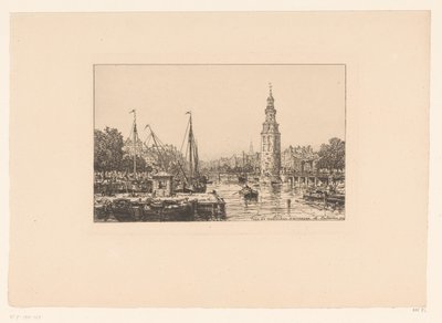 Widok na Montelbaanstoren w Amsterdamie Tour de Montalban w Amsterdamie autorstwa Maxime François Antoine Lalanne