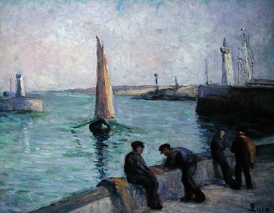 Rybacy w porcie, ok.1920 (olej na płótnie) autorstwa Maximilien Luce
