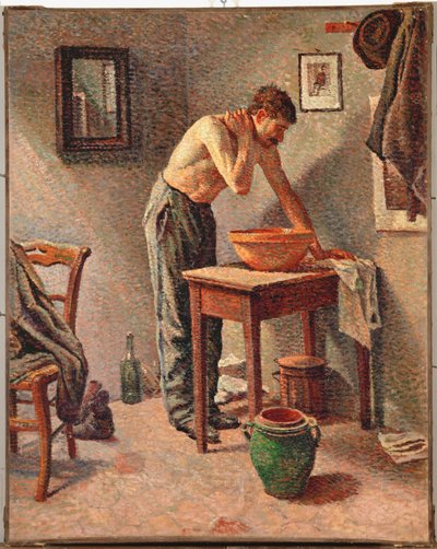 Mężczyzna myjący się (olej na płótnie) autorstwa Maximilien Luce