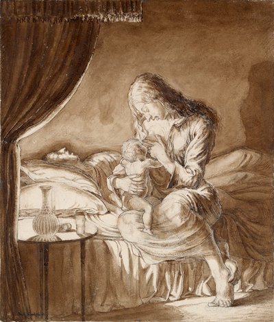 Scena nocna-Kobieta karmiąca swoje dziecko, ok. 1900 autorstwa Maxwell Gordon Lightfoot