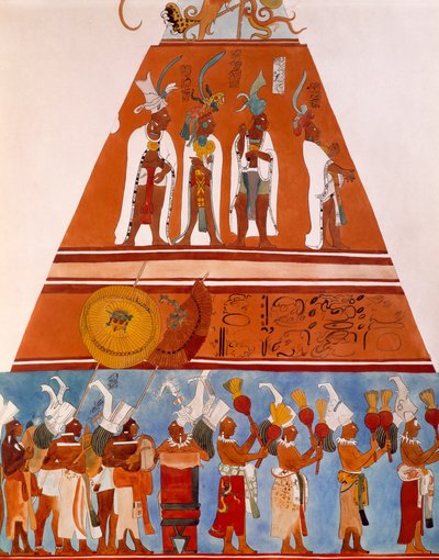 Freski w Bonampak, Chiapas (Meksyk). Szczegół przedstawiający scenę procesji. Cywilizacja Majów, IX wiek. autorstwa Mayan