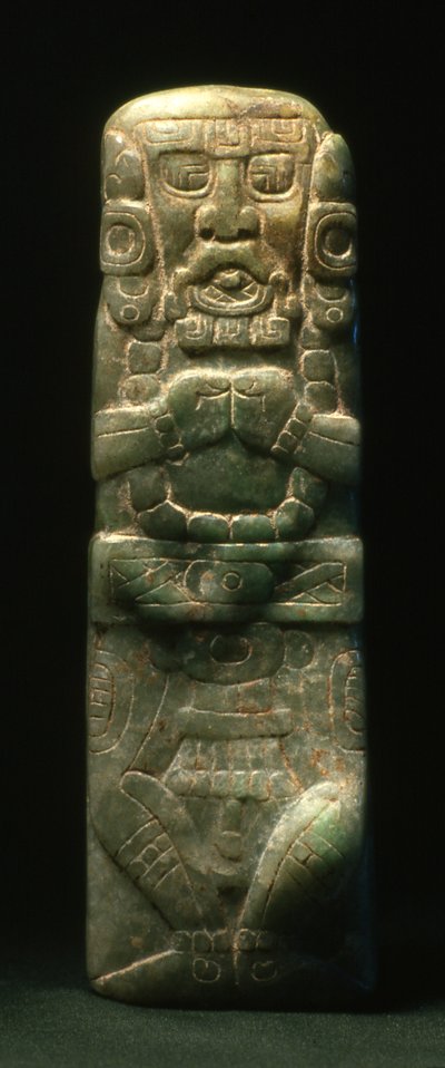 Statuetka umieszczona w dedykacji na schodach hieroglificznych, Copan, Późny Okres Klasyczny (600-900) (jadeit) autorstwa Mayan
