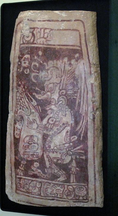 Pokrywa skarbca z malowidłem boga K"Awiila i tekstem hieroglificznym, obszar Chenes, Jukatan, okres późnego klasyku, 600-900 ne autorstwa Mayan