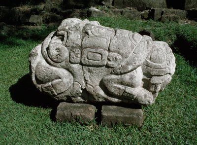 Ołtarz zoomorficzny wyrzeźbiony w bryle gresu autorstwa Mayan