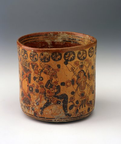 Wazon cylindryczny, ok. 650-850 (ceramika z czerwoną i czarną farbą poślizgową) autorstwa Mayan Mayan