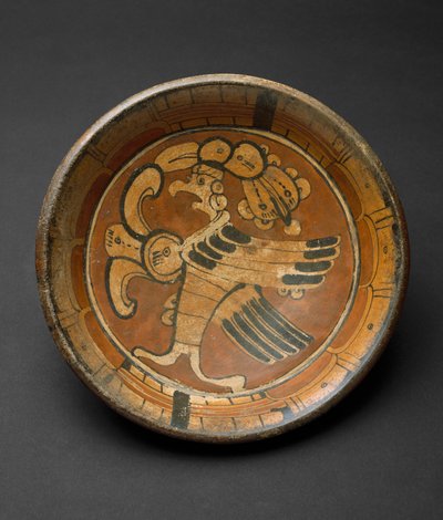 Płytka statywu z nadprzyrodzonym ptakiem, 550-800 AD (ceramika z polichromowanym malowaniem poślizgowym) autorstwa Mayan Mayan