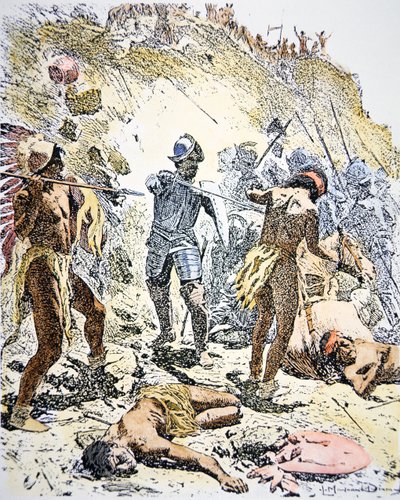 Powstanie Indian Pueblo w 1680 roku (kolorowa rycina) autorstwa Maynard Dixon