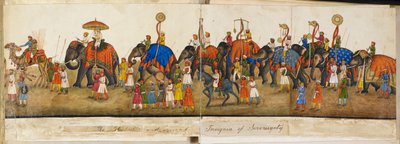 Panorama pochodu, ilustracja z „Wspomnienia Imperialnego Delhi”. Księga Delhi — sir Thomas Theophilus Metcalfe autorstwa Mazar or Mazhar Ali Khan
