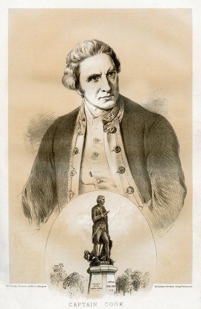 Kapitan James Cook, XVIII-wieczny brytyjski oficer marynarki i badacz, 1879 autorstwa McFarlane and Erskine