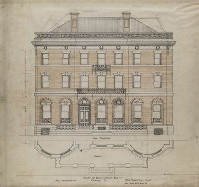 Bryan Lathrop House, Chicago, Illinois, Plan elewacji frontowej i tarasu, 1892. autorstwa Mead and White McKim