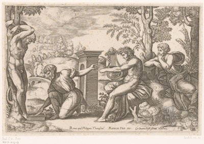 Apollo w Marsjasie autorstwa Meester van de Dobbelsteen