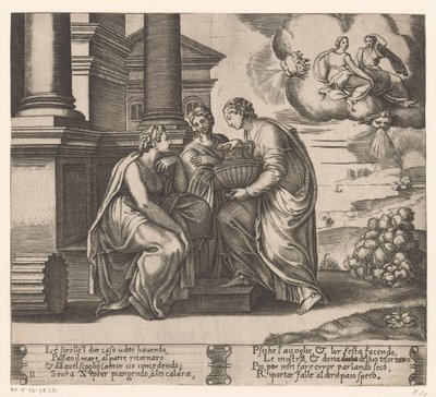Psyche odwiedzają jej siostry Historia Amora i Psyche (tytuł serii) autorstwa Meester van de Dobbelsteen