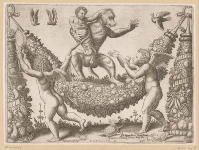 Putti szydzi z małpy Gobeliny Papieża (tytuł serii) Tapezzerie de Papa (tytuł serii na obiekcie) autorstwa Meester van de Dobbelsteen