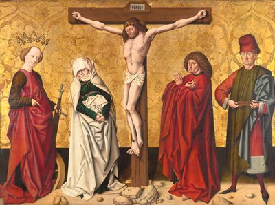 Chrystus na krzyżu między św. Maryja i Jan, Katarzyna i Sebastian autorstwa Meister von Großgmain