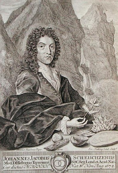 Portret Johanna Jacoba Scheuchzeriego, frontyspis do „Itinera Alpina” Scheuchzeriego, sztychowany przez Josepha Nuttinga (ok. 1660-1722) wydany w 1706 r. (rycina) autorstwa Melchior Fusslinus (after) Tigur