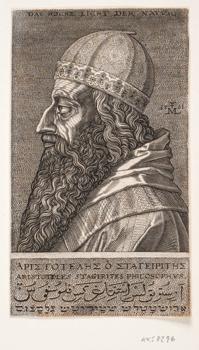 Arystoteles, portret w połowie długości, profil z lewej strony autorstwa Melchior Lorck