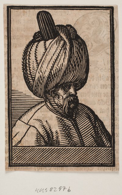 Popiersie brodatego mężczyzny w turbanie, profil 3/4 w prawo autorstwa Melchior Lorck