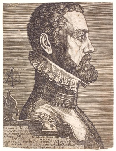 Geograf Friherre Michael von Aitzing autorstwa Melchior Lorck