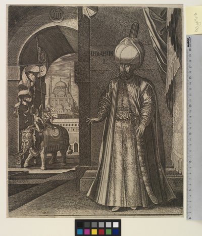 Portret sułtana Sulejmana Wspaniałego (stojący) autorstwa Melchior Lorck
