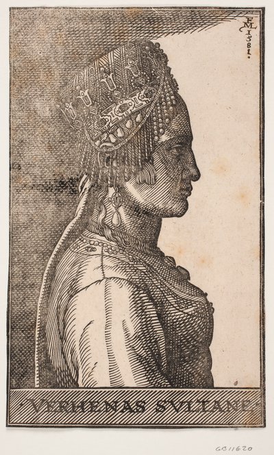 Portret żony sułtana, profil z prawej strony autorstwa Melchior Lorck