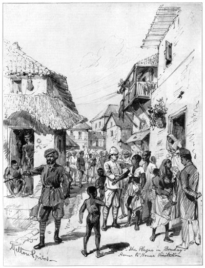 Odwiedziny od domu do domu podczas zarazy w Bombaju w Indiach, 1898 r. autorstwa Melton Prior