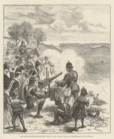 Wielkanocne manewry ochotników, klęska najeźdźców na Summerhouse Hill, Folkestone autorstwa Melton Prior