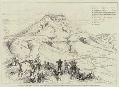 Wojna Transwalu, szkicowy plan bitwy o wzgórze Majuba, widziany ze wzgórza nad Mount Prospect Camp autorstwa Melton Prior
