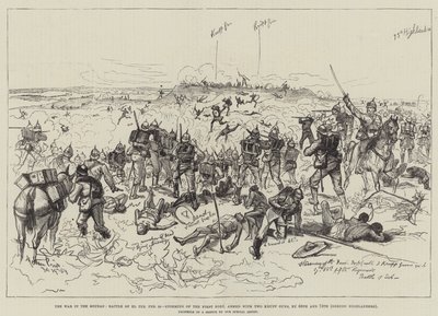 Wojna w Soudanie, bitwa pod El Teb, 29 lutego, szturm na pierwszy fort, uzbrojony w dwa działa Kruppa, przez 65. i 75. pułk Gordon Highlanders autorstwa Melton Prior