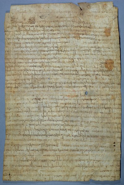 Dokument napisany przez Wadamira (Uuademir) i jego żonę Erkambertę, ok. 690-691 (pióro i atrament na welinie) autorstwa Merovingian