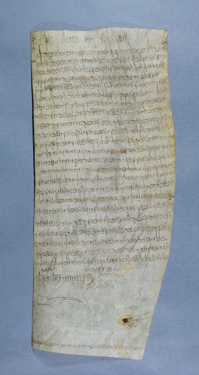 Przywilej Clovis III (682-695) przyznany opactwu Saint-Denis, 691 (pióro i atrament na welinie) autorstwa Merovingian