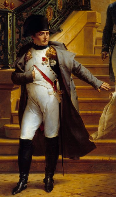 Cesarz Napoleon I (1769-1821) odwiedza Palais-Royal, siedzibę Trybunatu, i odrzuca plany architektów Beaumont i Fontaine w dniu 5.08.1807, fragment obrazu Merry Joseph Blondel (1781-1853) 1834 Słońce . 2,27x1,63 m Palais Royal, Paryż- The autorstwa Merry Joseph Blondel