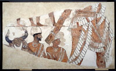 Mezopotamia: kolejność składania ofiar. Fragment fresku pałacu Zimri Lima (ok. 1782-1759). XVIII wiek p.n.e. Od Mari. Paryż, Luwr autorstwa Mesopotamian