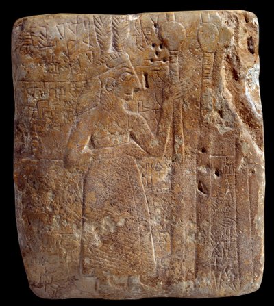Mezopotamia. Art Sumer: postać z piórami (ok. 2700 pne) Stello antyczny girsou archaiczny okres sumeryjski - wapień. Paryż, Musee du Louvre autorstwa Mesopotamian Mesopotamian
