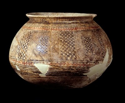 Sztuka Wschodu: Wazon z geometrycznym dekorem w stylu Halaf (terakota, około 4500 pne) Mezopotamii lub północnej Syrii. Paryż, Musee du Louvre autorstwa Mesopotamian Mesopotamian
