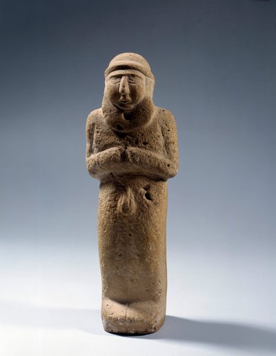 Mezopotamia: wapienny posąg króla nagiego kapłana. Okres Urik. 3200 pne. Paryż, Luwr autorstwa Mesopotamian School