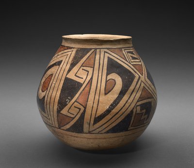 Słój (olla) z geometrycznymi wzorami, ok.1300 (ceramika z poślizgiem) autorstwa Mexican School