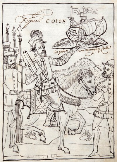 MS Hunter 242 f.247r Krzysztof Kolumb, ilustracja z Historii de Tlaxcala autorstwa Diego Munoza Camargo autorstwa Mexican School