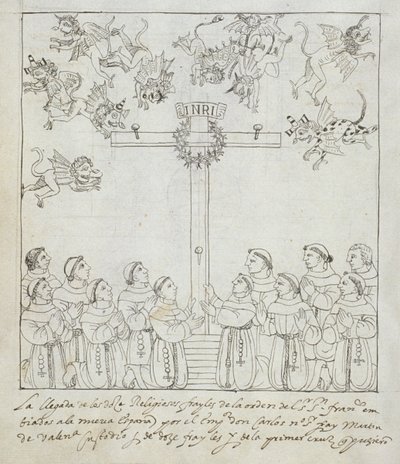 Ms Hunter 242 f.239v Wzniesienie pierwszego krzyża, z Historia de Tlaxcala autorstwa Diego Munoza Camargo autorstwa Mexican School