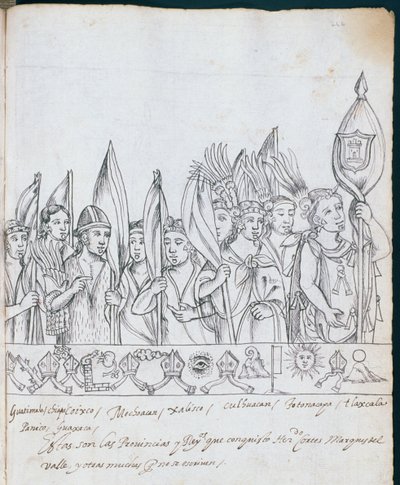 Pani Hunter 242 f.246r Przedstawiciele Prowincji Meksykańskich, z Historia de Tlaxcala autorstwa Diego Munoza Camargo autorstwa Mexican School