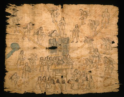Strona z Codex San Pedro Atlapolco, Nahua (tusz i akwarela na papierze amate) (patrz także 499243) autorstwa Mexican School