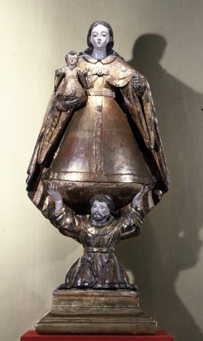 Św. Franciszek podtrzymujący Madonnę z Dzieciątkiem (drewno malowane) autorstwa Mexican School