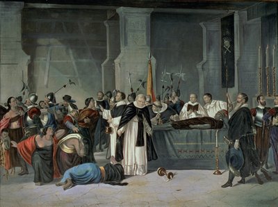 Pogrzeb Inków Atahualpy w mieście Cajamarca (olej na płótnie) autorstwa Mexican School