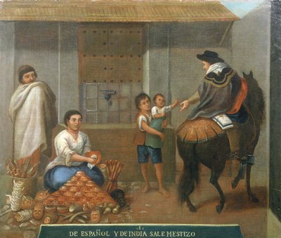 Trzy postacie przy straganie autorstwa Mexican School
