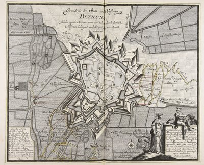 Plan miasta i twierdzy Bethune, która była oblegana przez Wysokich Sojuszników od 14 lipca 1710 r. Iul. przez Wysokich Sojuszników i zdobyte 30 sierpnia 1710. Aug. with Accord conquered / Engineer Meyer ad vivum delineavit. autorstwa Meyer