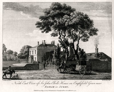 North East Widok domu Sir Johna Elvilsa na Englefield Green w pobliżu Egham w Surry, 1775 autorstwa Michael Angelo Rooker