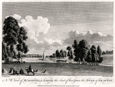Widok północno-zachodniej Wakefield Lodge, siedziby jego Łaski księcia Grafton, 1776 r autorstwa Michael Angelo Rooker